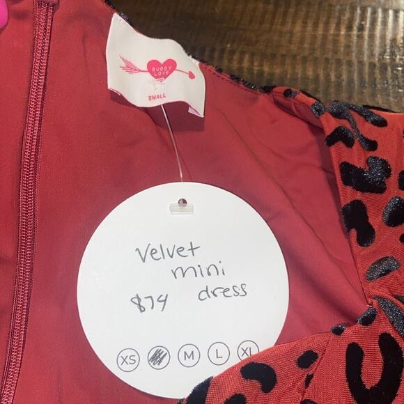 Burgundy Velvet Leopard Mini Dress Buddy Love Small - Picture 7 of 10